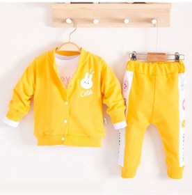 Resim 3-18 Ay Kız Bebek Takımı Cute Funny Kapişonlu 3'lü Sarı Sarı 
