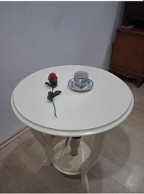 Resim Fiskos Sehpa 90638 3 Ayak Çiçeklik Sehpa Parlak Krem Lake Çift Kat Ahşap Mdf Tabla Bej 