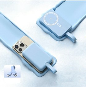 Resim W013 10000mah Güç Bankası 15w Manyetik Telefon Kablosuz Şarj Cihazı, Type-c'den İp Kabloya Mavi 