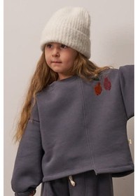 Resim Gri Omuz Nakışlı Çocuk Sweatshirt Gri 