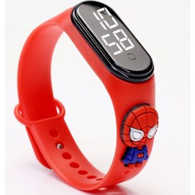 Resim Spiderman Figürlü Dijital Led Takvimli Çocuk Kol Saati Dokunmatik Tuşlu Su Geçirmez Kırmızı-spider Siyah 