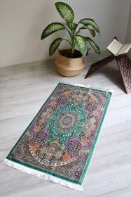 Resim Keseli Ipek Dokulu Seccade S1001 Mavi Yeşil 