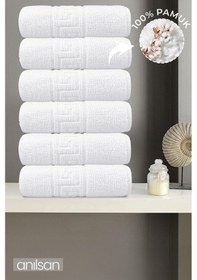 Resim 6'lı Greek El Havlusu - 50x90 Cm, 225 Gr, %100 Pamuk, Spa Ve Otel Havlusu, Günlük Kullanıma Uygun Beyaz 