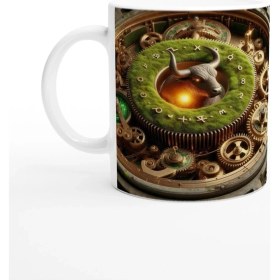 Resim Boğa Burcu Baskılı Kahve Kupası - Zamanın Çarkları Astroloji Mekanizması Vs2 