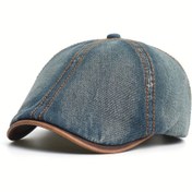 Resim Vintage Yıkanmış %100 Pamuk Beret Tarzı Newsboy Şapka - Ayarlanabilir Çıtçıtlı Kapatma, Tüm Mevsimler İçin Rahat Düz Kenarlı Şapka 