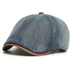 Resim Vintage Yıkanmış %100 Pamuk Beret Tarzı Newsboy Şapka - Ayarlanabilir Çıtçıtlı Kapatma, Tüm Mevsimler İçin Rahat Düz Kenarlı Şapka 