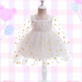 Resim Kızların Açık Mavi Papatya Baskılı Prenses Elbisesi Uzun Kollu ve Kare Yaka - Geniş Plaj Elbisesi Ayarlanabilir Bel, X-Hattı Siluet ve Geniş Etek Yaz, Okula Dönüş Kıyafetleri, Rahat ve Özel Günler İçin - Yumuşak Nefes Alabilen Kumaş (Yastıksız, Kolay Bakım) - Küçük Kızlar İçin Sevimli Elbiseler, Plaj Giyimleri, Rahat Uygunluk, Hafif Malzeme, Çocuk Modası, Okul Yaşlı Çocuklar, Okul Etkinlikleri İçin Mükemmel 