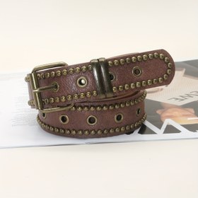 Resim 1 adet Kadın Vintage PU Deri Kemer Perçinler & Halkalarla - Kot Pantolonlar için Günlük Alaşım Tokalı Kemer, Dayanıklı Moda Aksesuarı 