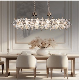 Resim Mercan Sıralı Gold Kristal Taşlı Modern Oturma Odası, Yemek Masası Üstü, Salon Avize Altın 