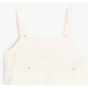 Resim Koton Crop Bluz Çiçek Dokulu Kare Yaka Ekru Desenli 4skg60003ew Ekru 