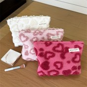 Resim Plush Kuzu Aşk Makyaj Çantası, Kadınlar İçin Temel Seyahat Aksesuarı, Cilt Bakım Organizatörü, Kozmetik Kesesı, Fermuarlı Makyaj Fırçası Kutusu ve Hijyenik Ped Saklama Çantası 
