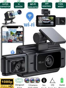 Resim S-15 Wifi 3 Kameralı Araç İçi Güvenlik Kamerası +park Modu Kablo 