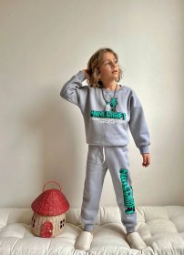 Resim Miniko Kids Erkek Çocuk Minecraft Modelli 3 İplik Şardonlu Eşofman Takımı Gri 