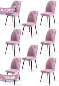 Resim Canisa Platinum Serisi, Üst Kalite Yemek Odası Sandalye, 8 Pembe Sandalye, Metal Kahverengi Iskeletli 