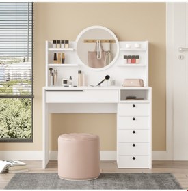 Resim Paris Makyaj Masası Aynalı Çekmeceli Şifonyer Raf Beyaz 
