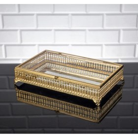 Resim Inci Dikdörtgen Orta Boy Sunumluk Cam Kapaklı Takı ve Çikolata Kutusu 