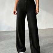 Resim Kadın Yüksek Belli Düz Paça Pantolon, Casual Tek Renk, Polyester Dokuma Pantolon Bahar/Sonbahar 