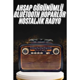Resim S'82 Nostaljik Görünümlü Ahşap Radyo Tf Sd Usb Girişli Led Fener Işıklı 