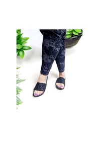 Resim Yazlık Parlak Rahat Taban Ev Ve Dışarı Terliği Siyah 