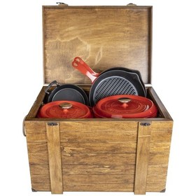 Resim Lava Naturel Ahşap Sandıklı Kırmızı Döküm Çeyiz Seti 8'li 