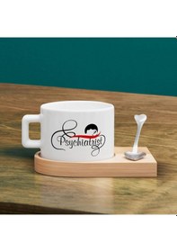 Resim Bk Gift Kişiye Özel İsimli Psikiyatrist Tasarımlı-4, Ahşap Altlıklı Seramik Fincan, Meslek Hediyesi, Yeni İş Hediyesi Kobitmeyen137940 Bk Gift 