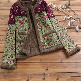 Resim Kadınlar İçin Kışlık Ceket - Yaka Detaylı & Bordo Renkli Çok Renkli Çiçek Desenli Palto, H-Line Siluet, Makinede Yıkanabilir Uzun Kollu Dış Giyim Soğuk Hava İçin (Kemer Yok, Esnemez Kumaş) - Gündelikten Resmi Etkinliklere 