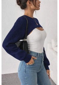 Resim Tarz Cool Kadın Lacivert Dekolteli Crop Triko Bolero Lacivert 