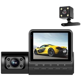 Resim 1080p Dvr Dash Kamera 3-lens Ön & İç & Arka Kamera Sürüş Kaydedici 2 İnç Ekran Dash Kamera Gece Görüşü/hareket Algılama/döngü Kaydı Desteği 