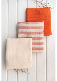 Resim Müslin Örtü & Battaniye 3'lü Set %100 Pamuk Oeko-teks Sertifikalı 80x70 Cm Kiremit 