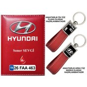 Resim Plakanıza Özel Hyundai Logolu Kırmızı Ruhsat Kabı Ve Anahtarlık 