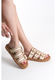 Resim Sur Sandalet Kadın Bej Zımba Detaylı Terlik M-623 B Bej 