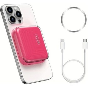 Resim Brightnova Rosy 5000mah Mini Ultra Ince Manyetik Kablosuz Power Bank 15w Kablosuz Sarj 225w Pd Hizli Sarj Led Ekran Alt N 