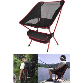Resim Kırmızı Pratik Kamp Sandalyesi Koltuk Katlanır Piknik Sandalyesi HA067 
