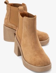 Resim Lysa Taba Süet Lastikli Hakiki Deri Kadın Platform Topuklu Bot Taba Süet 