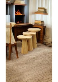 Resim Wood Wooden Ahşap 3 Lü Set Fitilli Mantar Yan Sehpa Modern Fiskos / Çiçeklik / Zigon Sehpa Vernikli Ahşap 
