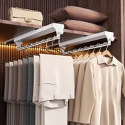 Resim Kalınlaştırılmış Metal Kayar Pantolon & Etek Askısı - Yatak Odası, Gardırop, Yurt Depolama için Cilalı Yüzeyli Ağır Hizmet Tipi Ayarlanabilir Çekmece Giysi Askısı, Kıyafet Organizasyonu, Şık Tasarım, Sağlam Yapı 