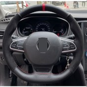 Resim Renault Megane 1 Özel Kombin Süet Karbon Kırmızı Yüzüklü Dikmeli Deri Direksiyon Kılıfı 