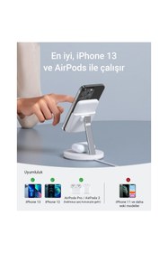 Resim Anker PowerWave MagGo 2in1 Stand Magsafe Uyumlu 5000 mAh Powerbank & Stand Beyaz - B25A7 