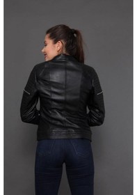 Resim Hakiki Deri Siyah Işlemeli Mıchaels Kadın Ceket Siyah 