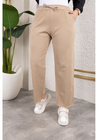 Resim Nevayla Moda Beli Lastikli Keten Pantolon - Vizon / A0104 Vizon 