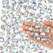 Resim 100 Parça Dikiş Delikli Büyük Akrilik Rhinestones, DIY El Sanatları, Giyim ve Ayakkabı Dekorasyonu için Karışık Şekiller Kristal AB Bezemeler 