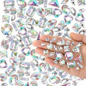 Resim 100 Parça Dikiş Delikli Büyük Akrilik Rhinestones, DIY El Sanatları, Giyim ve Ayakkabı Dekorasyonu için Karışık Şekiller Kristal AB Bezemeler 