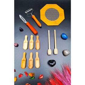 Resim Swencraft Ahşap Mutfak Nihale Baharat & Bal Kaşığı Oyacak Soyacak Seti Kayın 11'li Çeyiz Seti Annelere Özel 