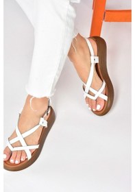Resim Fox Shoes Beyaz Hakiki Deri Parmak Arası Kadın Sandalet M29105070 
