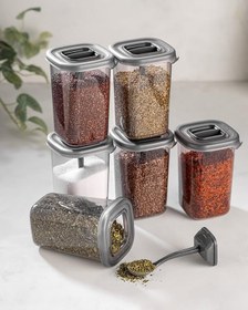 Resim Alessi 6 Adet Kendinden Kaşıklı Etiketli Baharatlık Seti 450 Ml Antrasit 