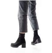 Resim Siyah Süet Günlük Kalın Topuklu Kadın Bot Siyah 