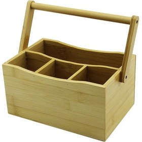 Resim Taşıma Kulplu - 3+1 Bölmeli Tezgah Üstü Bambu - Ahşap Kaşıklık 