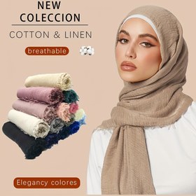 Resim Kadınlar için Elegan Boho Stili Pamuk Keten Şal - Soluklu ve Güneş Korumalı Dokuma Şal, Düz Renk Tasarım, Dekoratif Fringe, Dışarı Çıkarken Yumuşak ve Rahat 
