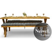 Resim Neiwel Ken Doğal Ahşap Banklı Mutfak Ve Yemek Masası Takımı-100-280 Takım Açık Ceviz 