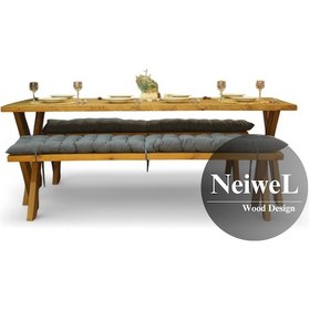 Resim Neiwel Ken Doğal Ahşap Banklı Mutfak Ve Yemek Masası Takımı-100-280 Takım Açık Ceviz 